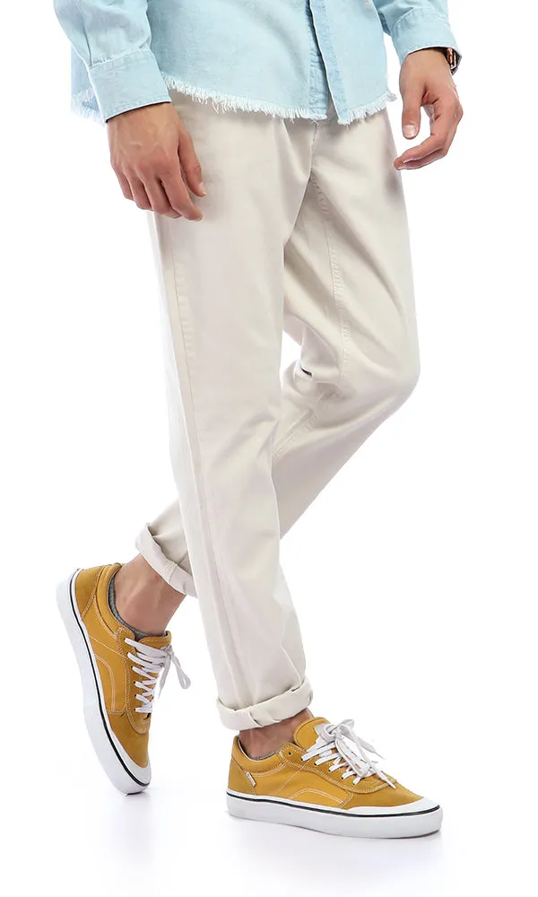 47440 Straight Fit Solid Light Beige Elegant Pants