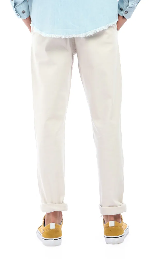 47440 Straight Fit Solid Light Beige Elegant Pants