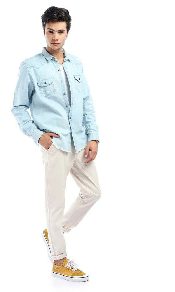 47440 Straight Fit Solid Light Beige Elegant Pants