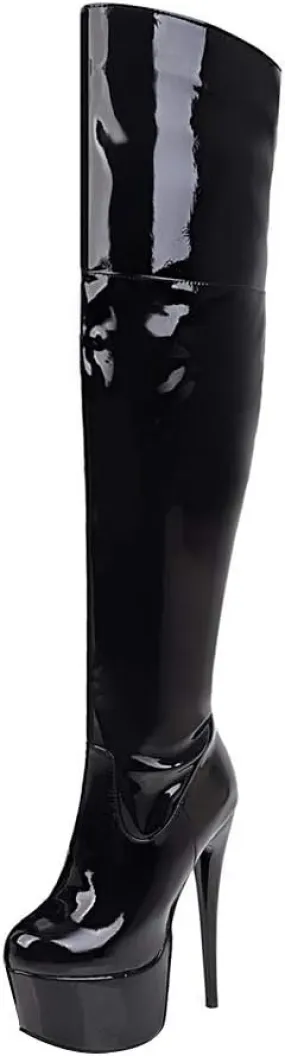 AIMODOR Womens Patent Over The Knee Platform Thigh High Stiletto Boots Heels Zipper