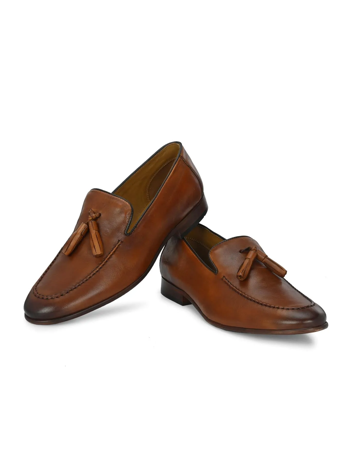 Alberto Torresi Mens Genuine Leather 683 Tan Tassel Loafers - Elegant & Stylish Footwear for Every Occasion