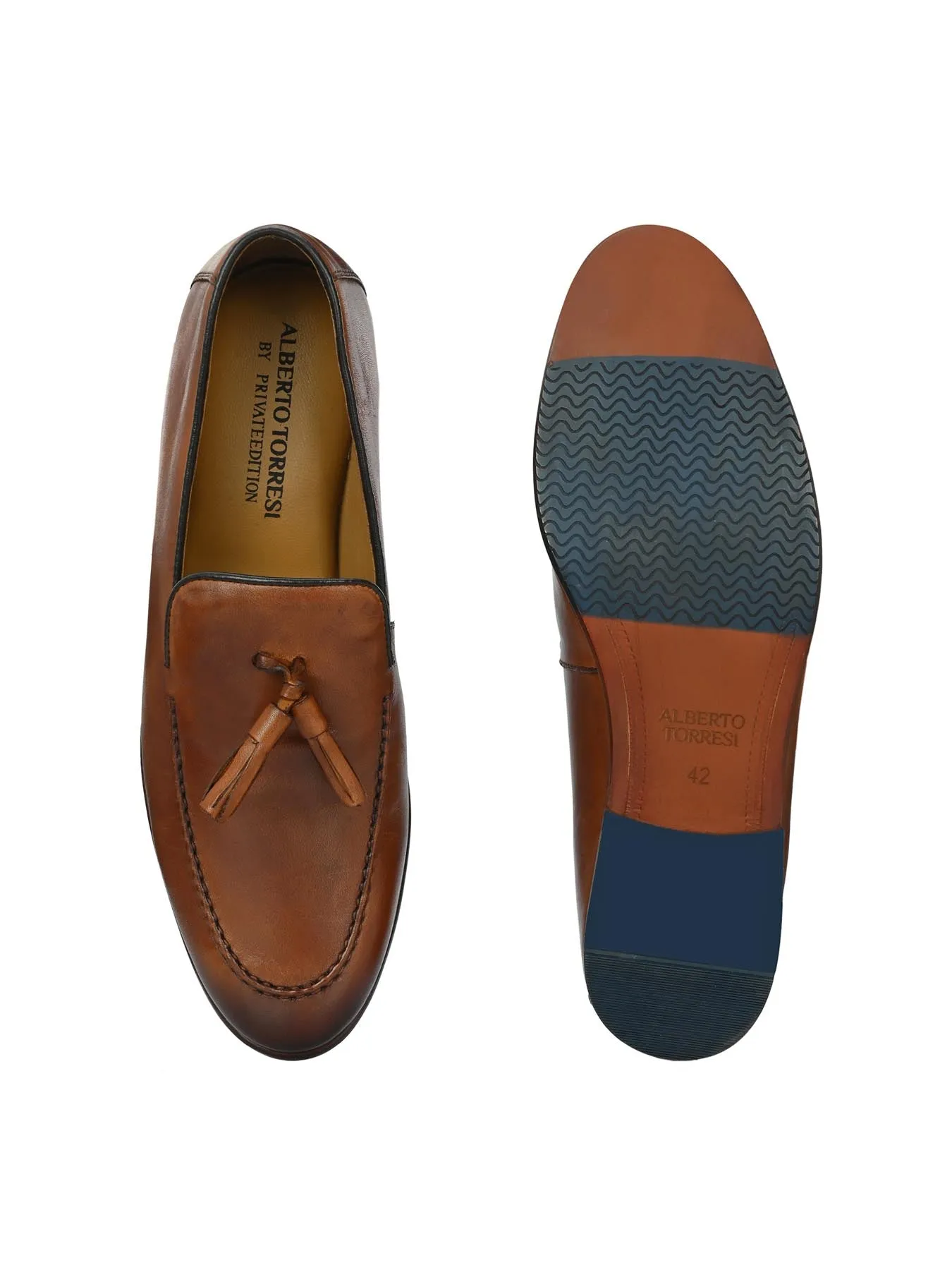 Alberto Torresi Mens Genuine Leather 683 Tan Tassel Loafers - Elegant & Stylish Footwear for Every Occasion