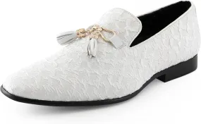Amali Chaz, Men's Slippers - Loafers Men Slip on Shoes - Mens Casual Shoes - Man Made Velvet, Tuxedo Shoes - Metal Gold Chain Tassel & Gold Metal Tip, Dress Shoes - Gift