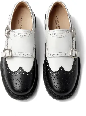 BEAU TODAY Loafers for Women, Monk Strap Brogue Leather Loafer Shoes for Women, Comfortable Square Toe Loafer Flats, Business Casual Vintage Dress Shoes