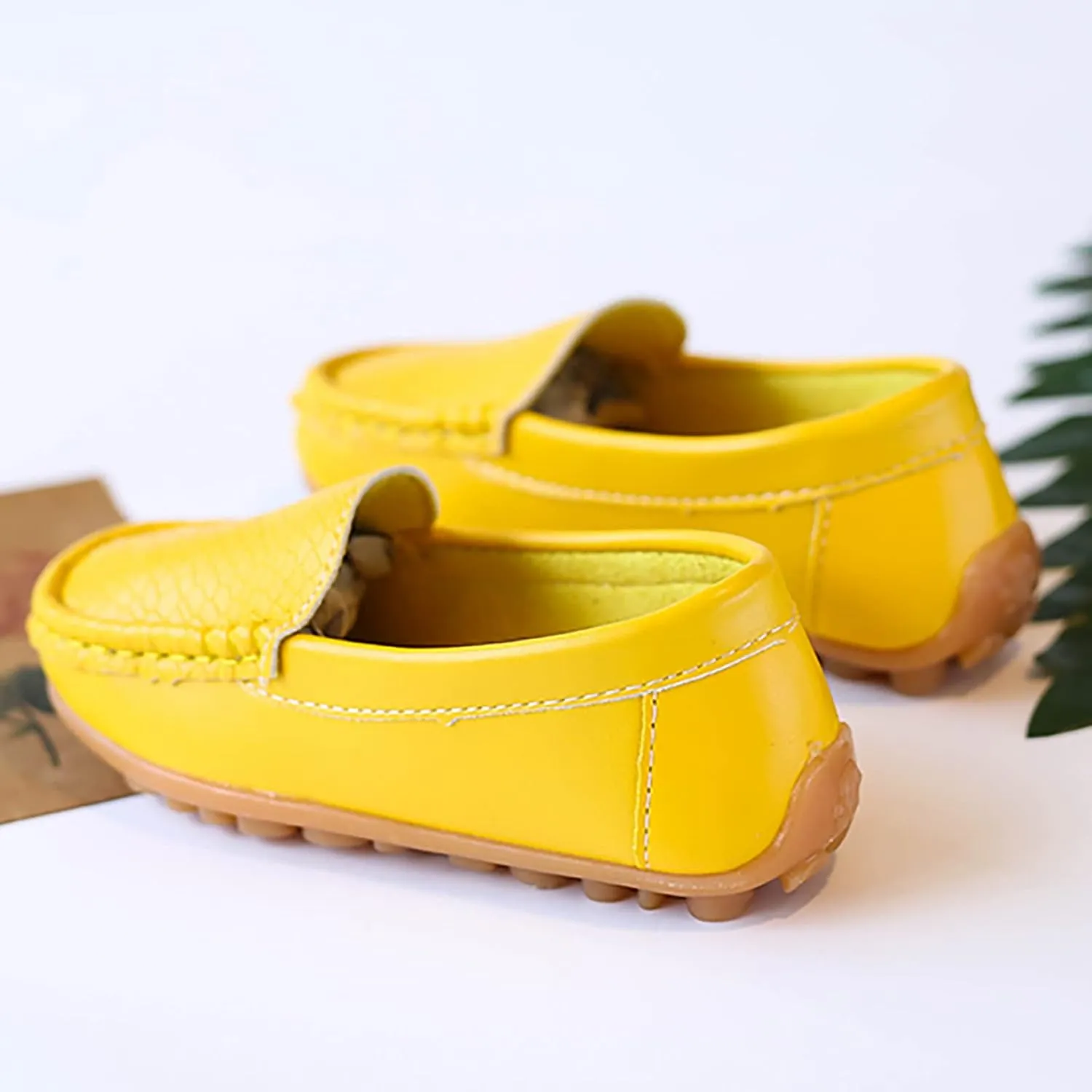 Big Kids Boys Leather Loafers Toddler Slip On Shoe Solid Color Flat Bottom Non Slip Shoes Boys Fashion Casual Shoes