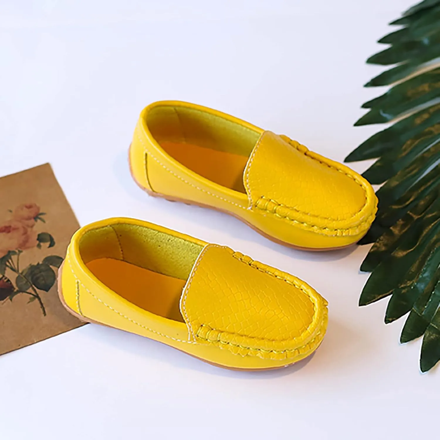 Big Kids Boys Leather Loafers Toddler Slip On Shoe Solid Color Flat Bottom Non Slip Shoes Boys Fashion Casual Shoes