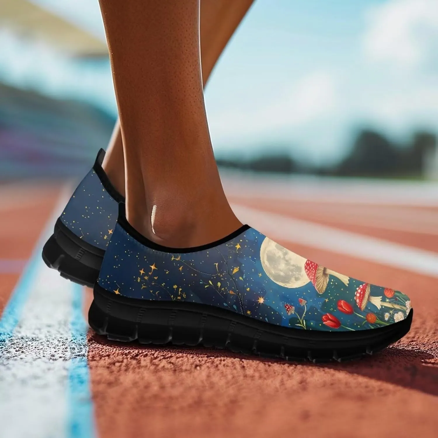 Binienty Slip on Sneakers for Women Men Art Printed Travel Loafers Round Toe Flat Sneakers Shoes Nurse Shoes