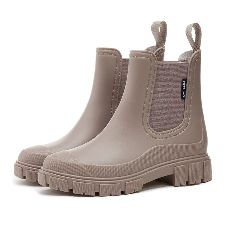 Bootara 2025 New Women's Short Chelsea Rain Boots Trendy Waterproof Anti Slip Outdoor Footwear for Adults Comfortable Stylish Durable Waterproof Boots Fashion Rain Shoes Women's Outdoor Boots