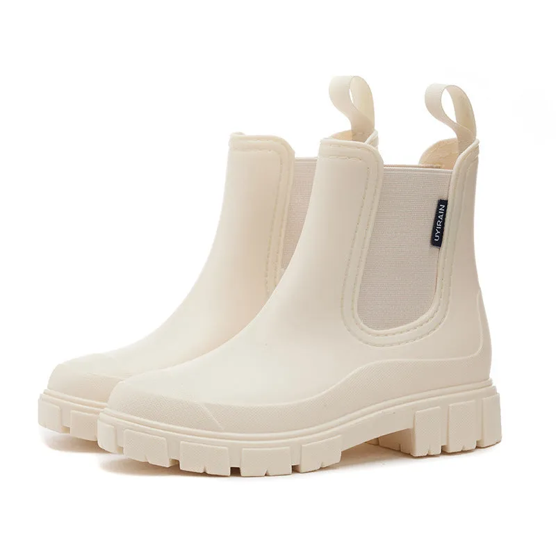 Bootara 2025 New Women's Short Chelsea Rain Boots Trendy Waterproof Anti Slip Outdoor Footwear for Adults Comfortable Stylish Durable Waterproof Boots Fashion Rain Shoes Women's Outdoor Boots