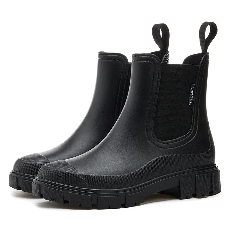 Bootara 2025 New Women's Short Chelsea Rain Boots Trendy Waterproof Anti Slip Outdoor Footwear for Adults Comfortable Stylish Durable Waterproof Boots Fashion Rain Shoes Women's Outdoor Boots