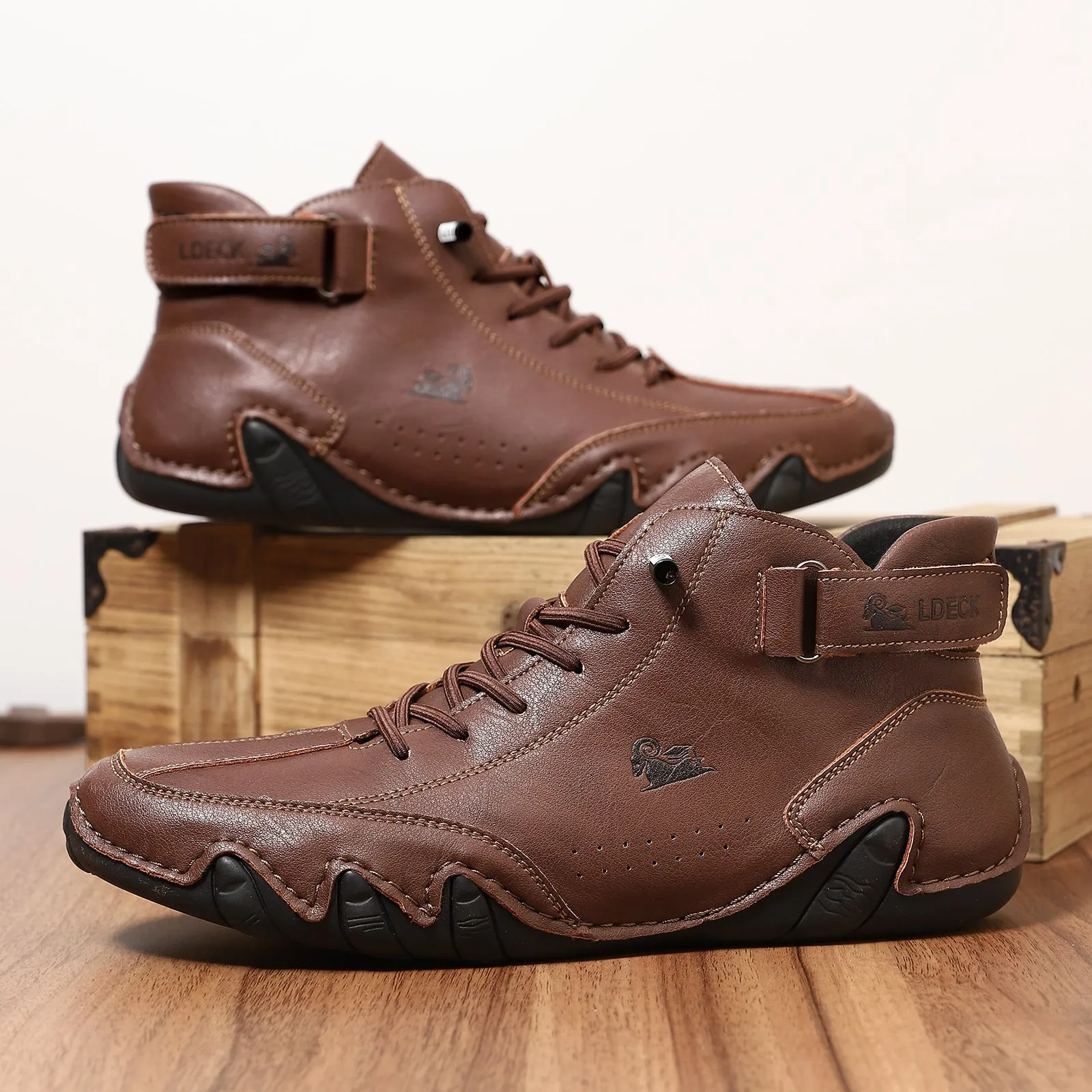 Bootara Men’s Octopus High-Top Lace-Up Hand-Sewn Leisure Boots