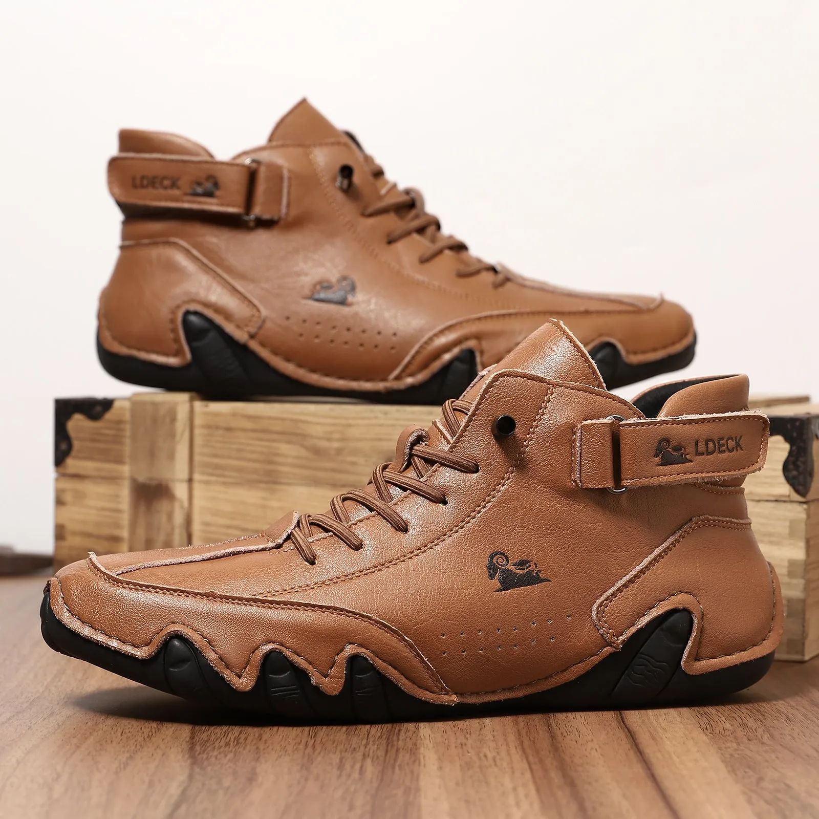 Bootara Men’s Octopus High-Top Lace-Up Hand-Sewn Leisure Boots