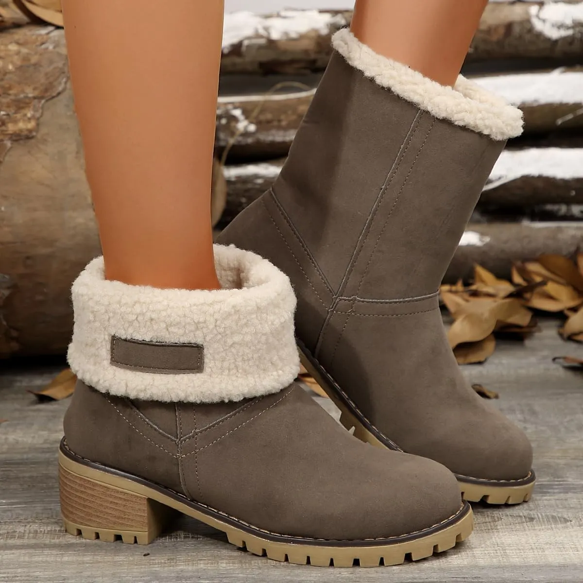 Boots for Women 2024 Winter Warm Snow Boots Plush Lined Mid Calf Boots for Women Fashion Suede Winter Outdoor Shoes