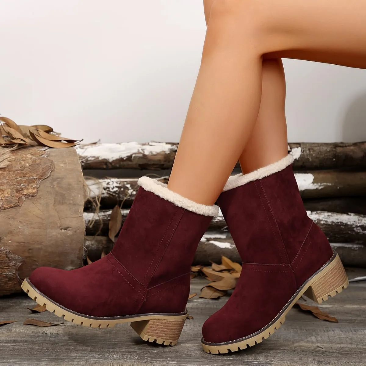 Boots for Women 2024 Winter Warm Snow Boots Plush Lined Mid Calf Boots for Women Fashion Suede Winter Outdoor Shoes