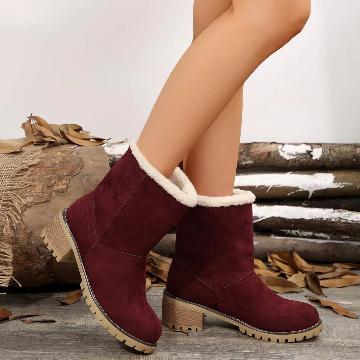 Boots for Women 2024 Winter Warm Snow Boots Plush Lined Mid Calf Boots for Women Fashion Suede Winter Outdoor Shoes