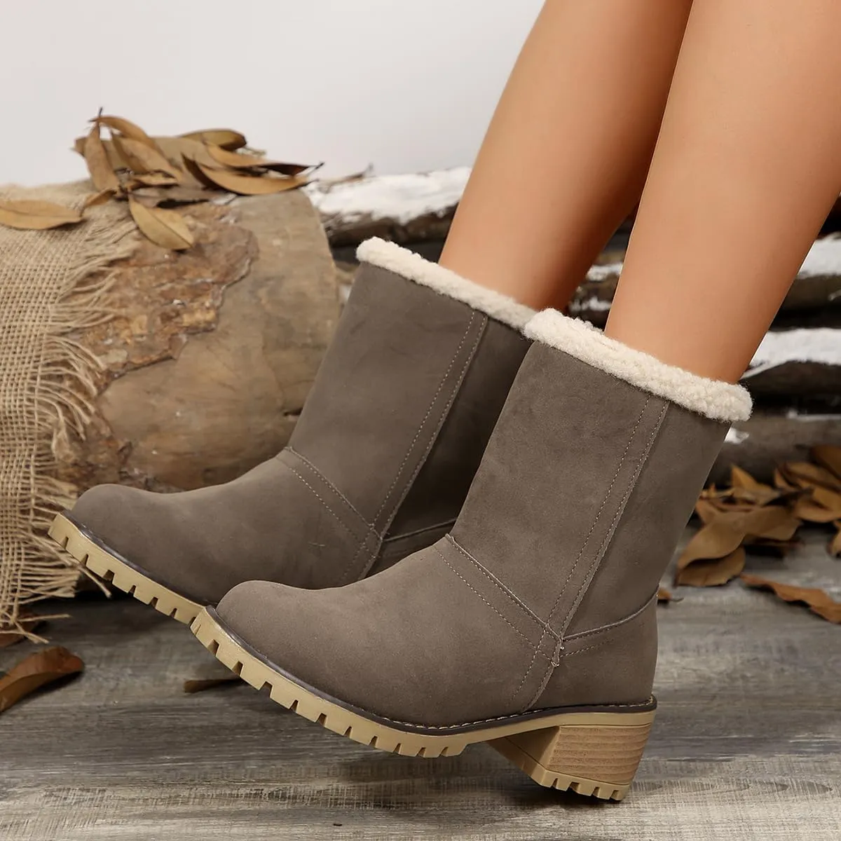 Boots for Women 2024 Winter Warm Snow Boots Plush Lined Mid Calf Boots for Women Fashion Suede Winter Outdoor Shoes