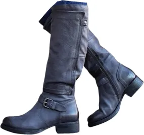 Boots For Women Knee High Wide Calf Leather Mid Calf Dress Boots Winter Fashion Western Biker Motorcycle Riding Boots