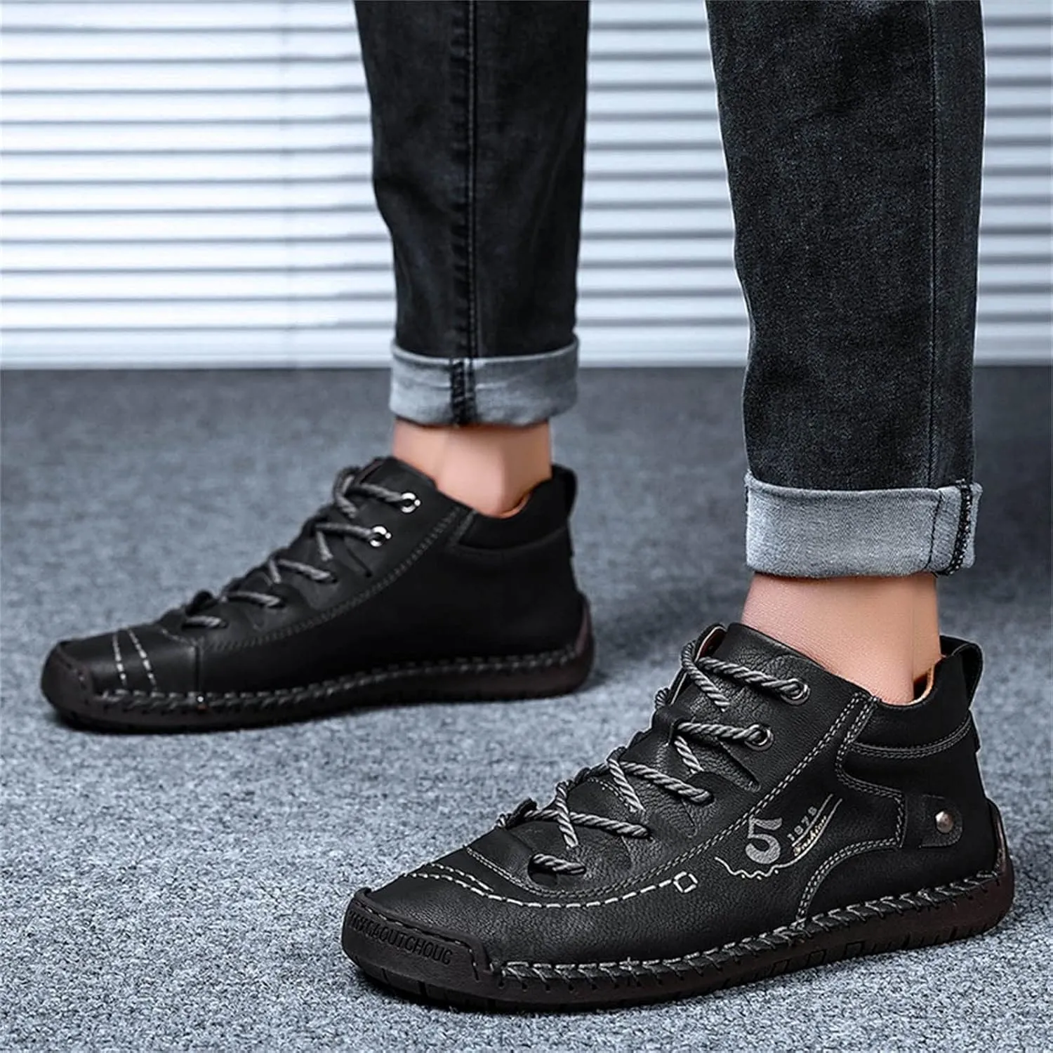 BORAMAX Mens Casual Shoes Fashion Sneakers Non Slip PU Leather Classic Walking Shoes Suit Shoes Autumn Mid Top Men Shoes