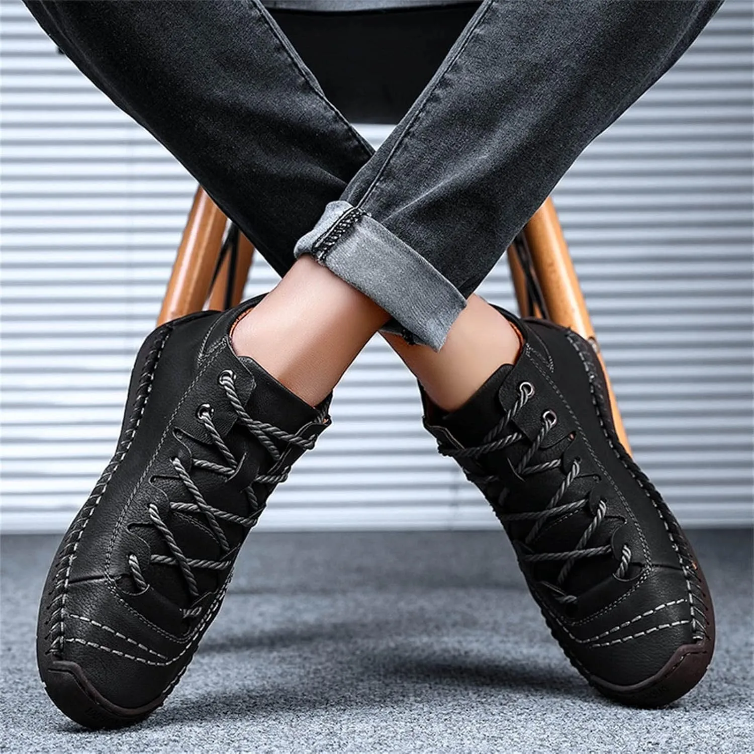 BORAMAX Mens Casual Shoes Fashion Sneakers Non Slip PU Leather Classic Walking Shoes Suit Shoes Autumn Mid Top Men Shoes