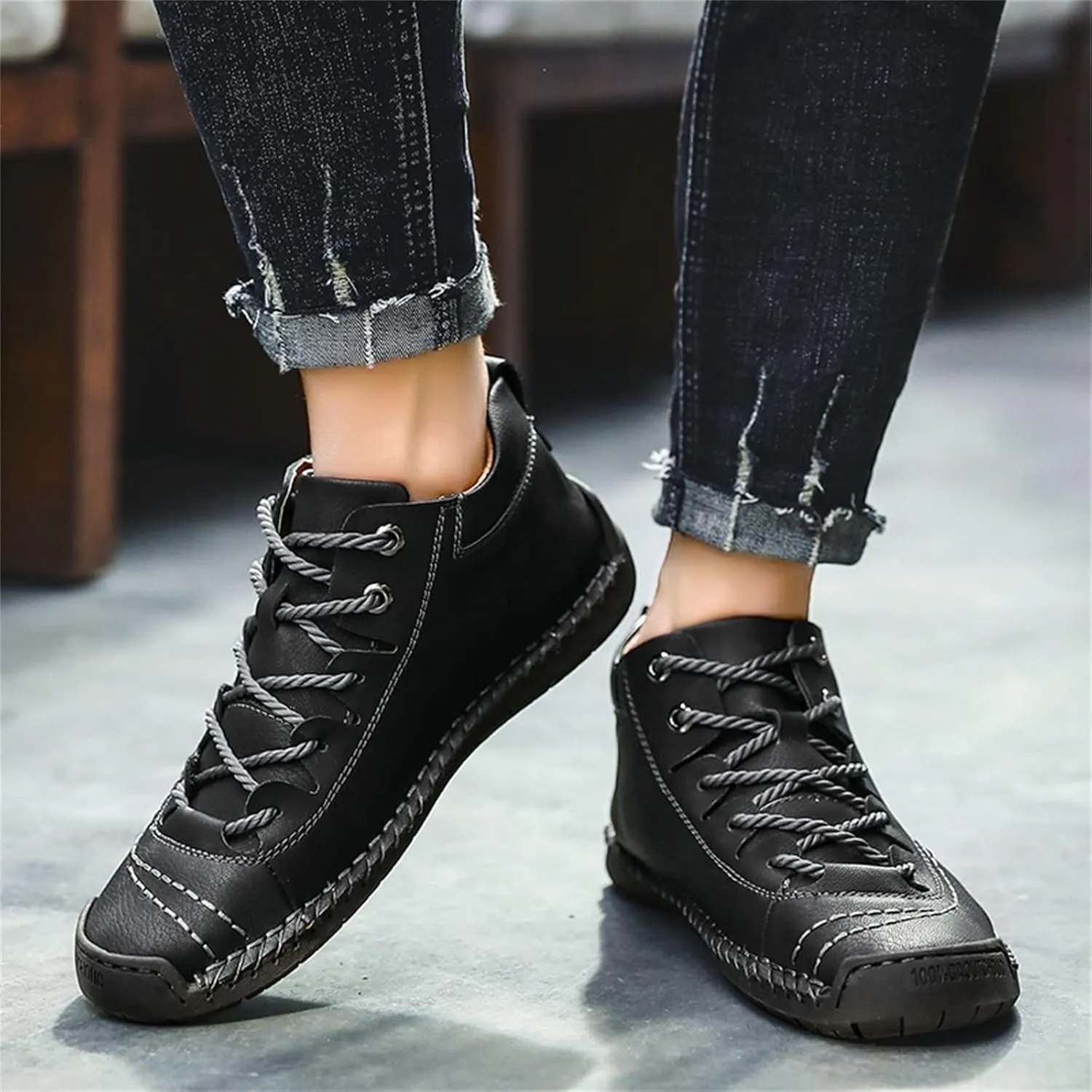 BORAMAX Mens Casual Shoes Fashion Sneakers Non Slip PU Leather Classic Walking Shoes Suit Shoes Autumn Mid Top Men Shoes