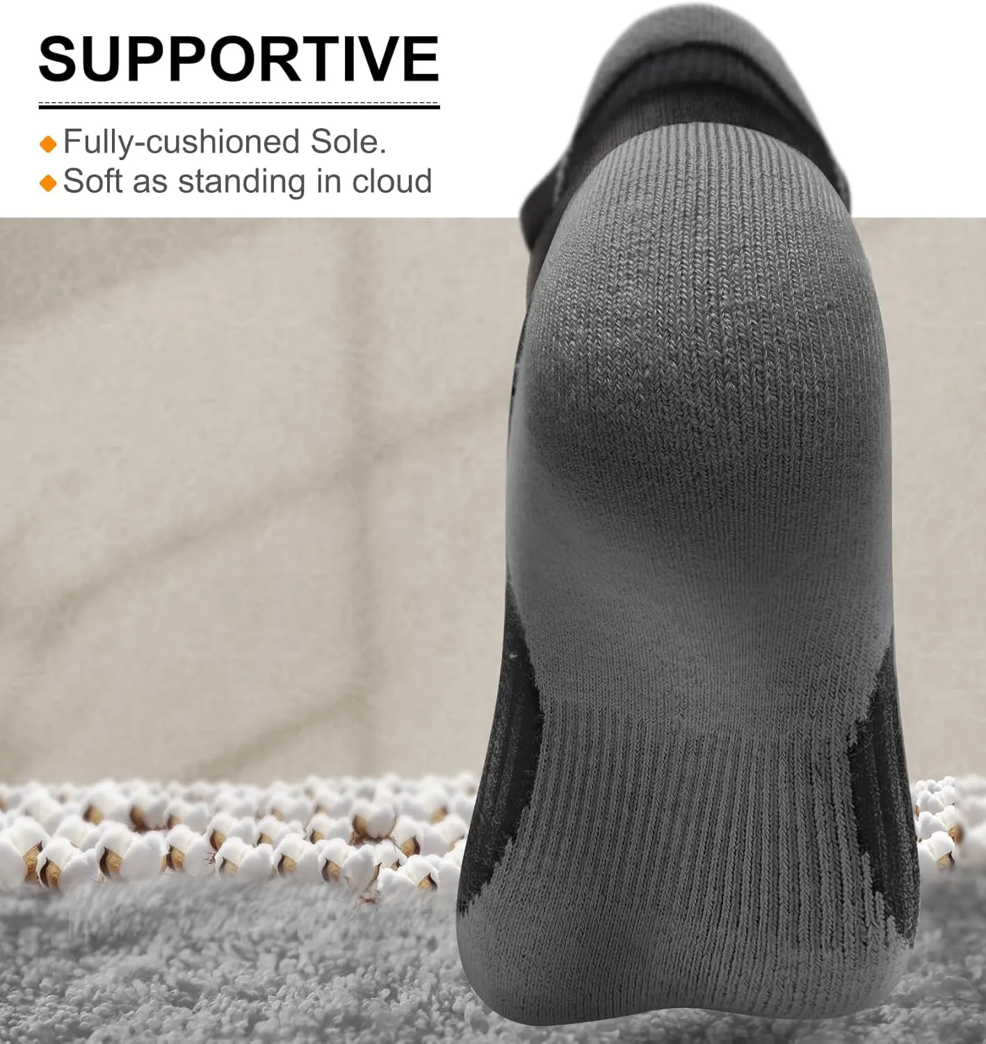 BULLIANT Socks For Women 6Pairs-Womens Athletic Ankle Socks No Show Cushioned for Walking Running-Compression Arch Support