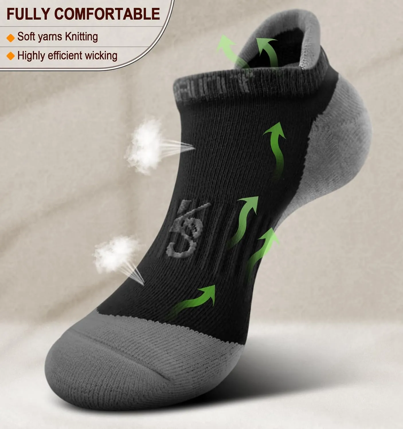 BULLIANT Socks For Women 6Pairs-Womens Athletic Ankle Socks No Show Cushioned for Walking Running-Compression Arch Support