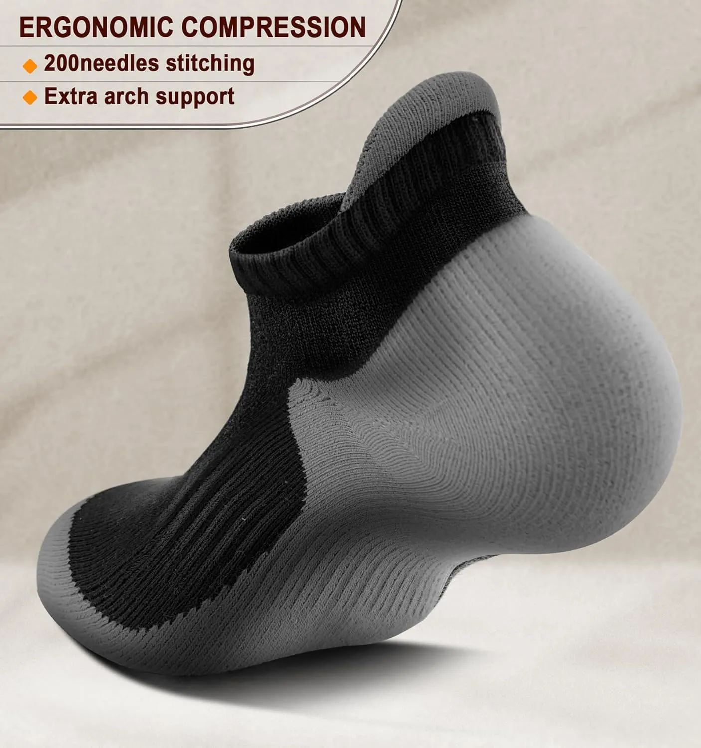 BULLIANT Socks For Women 6Pairs-Womens Athletic Ankle Socks No Show Cushioned for Walking Running-Compression Arch Support
