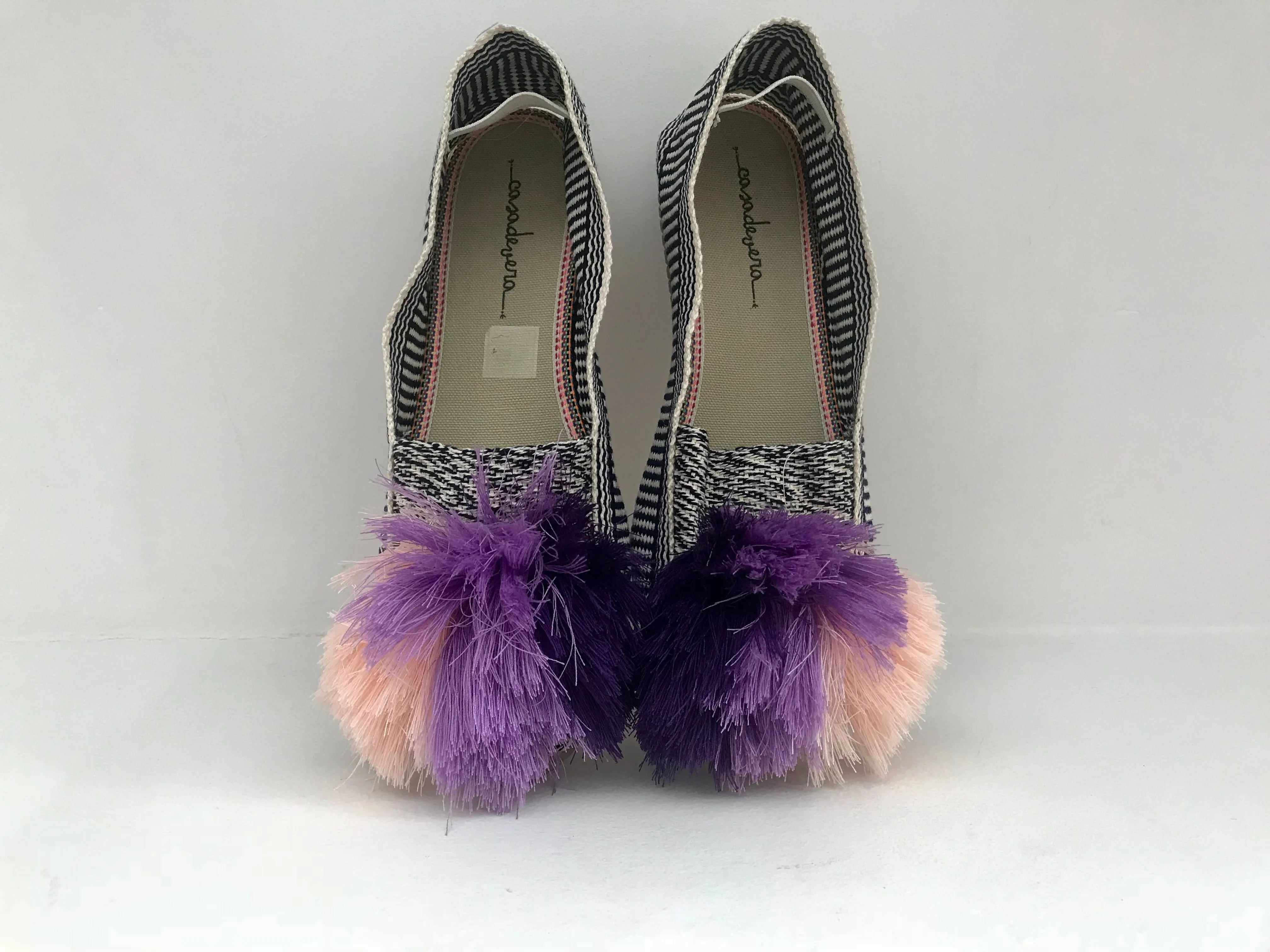 Vera Alaya Casa Womens Espadrilles with Pink and Lavender Pom-Poms