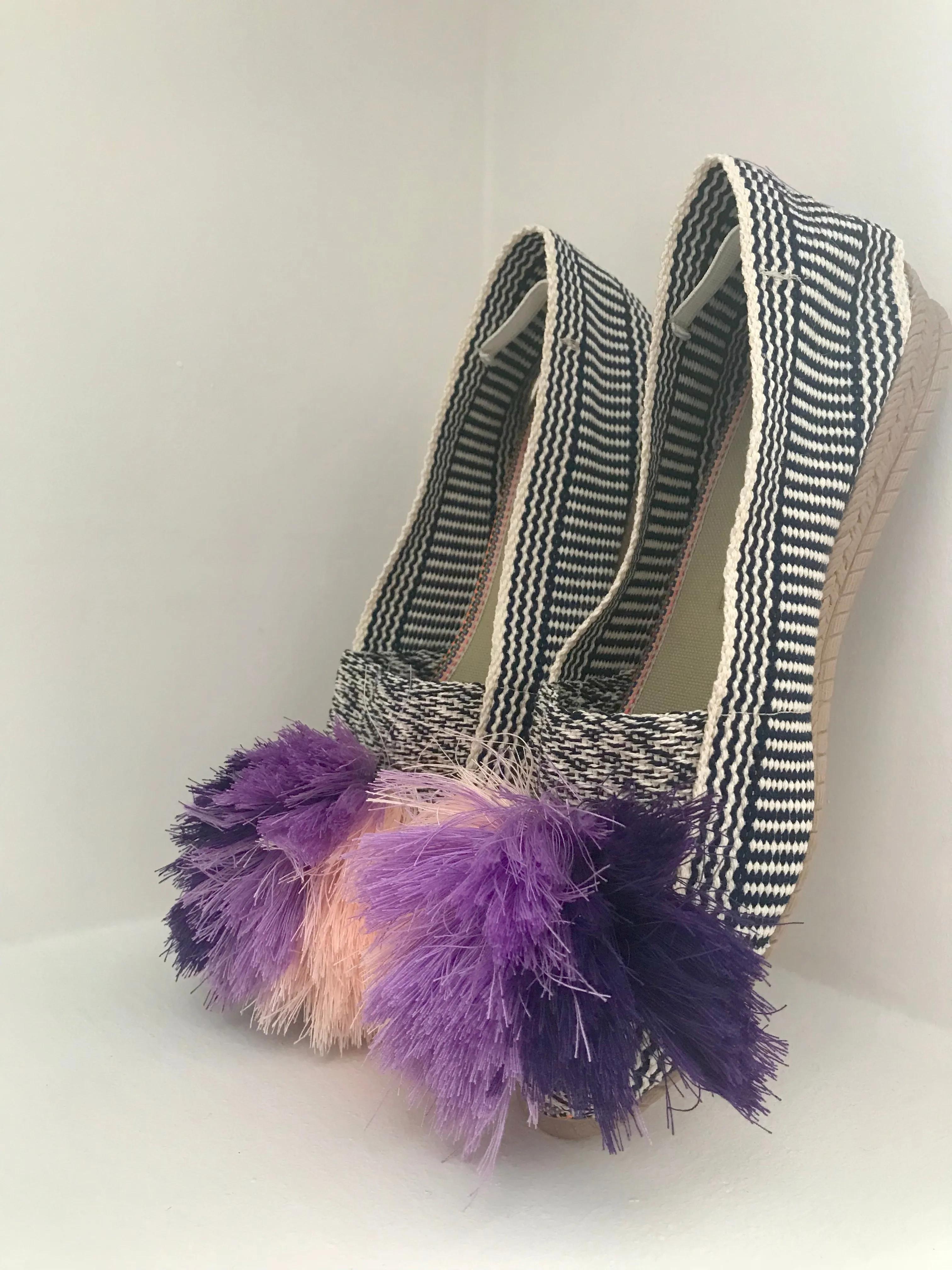 Vera Alaya Casa Womens Espadrilles with Pink and Lavender Pom-Poms