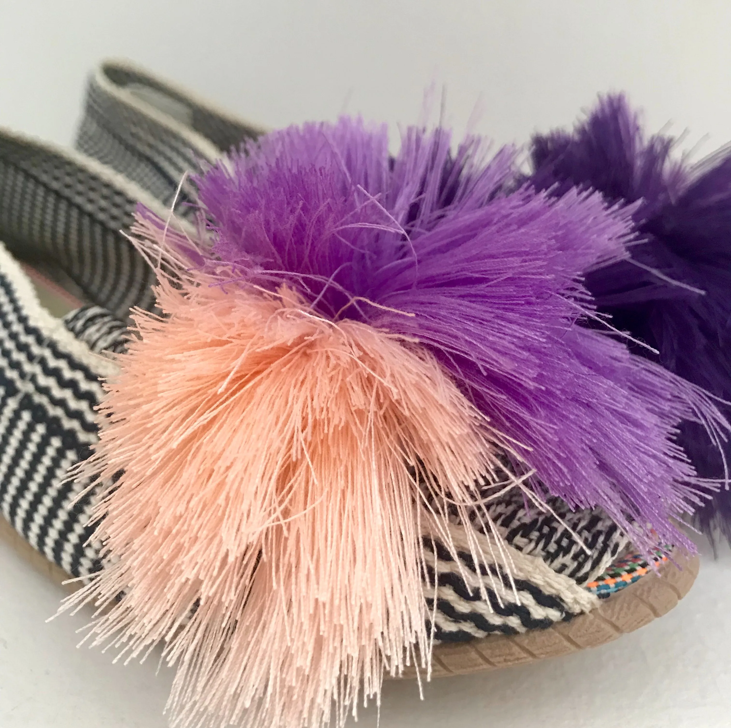 Vera Alaya Casa Womens Espadrilles with Pink and Lavender Pom-Poms