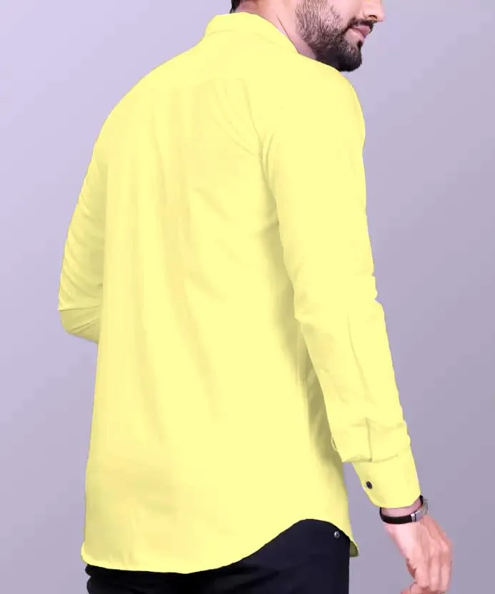 CB-COLEBROOK Men Regular Fit Solid Spread Collar Casual Shirt (Small, Butter Yellow)