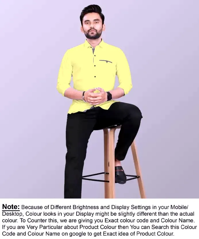 CB-COLEBROOK Men Regular Fit Solid Spread Collar Casual Shirt (Small, Butter Yellow)