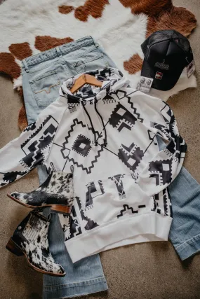'Chaparral' Women's Hooey High Contrast Black / White Aztec Print Hoodie (L, XL Only)