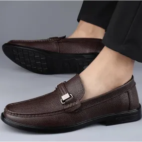 Classic Men's Oxford Leather Loafers | Lightweight & Comfortable | Round Toe Slip-On Dress Leather Shoes for Casual Business & Prom