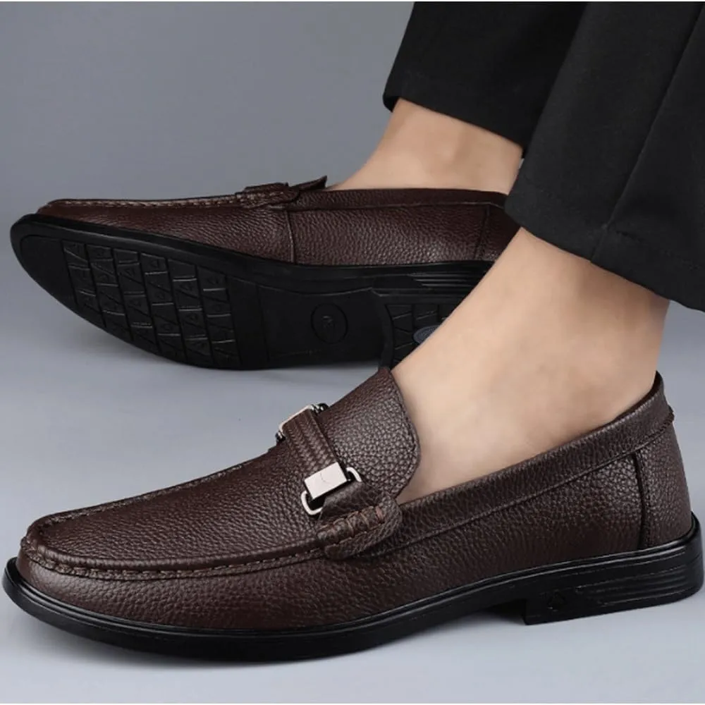 Classic Men's Oxford Leather Loafers | Lightweight & Comfortable | Round Toe Slip-On Dress Leather Shoes for Casual Business & Prom