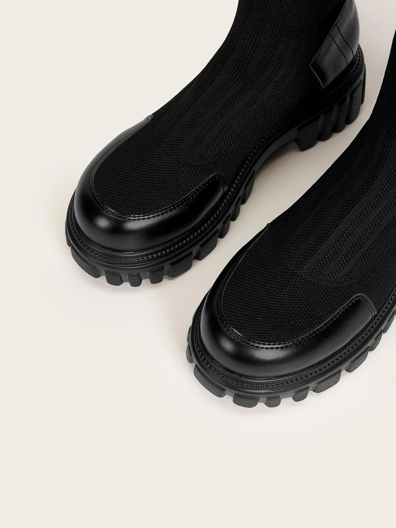 CUCCOO BIZCHIC Women Fashion Minimalist Thick Sole Knit Slip On Black Over The Knee Boots For Summer Vacation Shoes Summer Sale