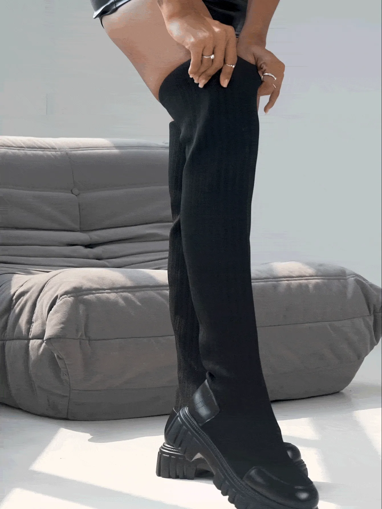 CUCCOO BIZCHIC Women Fashion Minimalist Thick Sole Knit Slip On Black Over The Knee Boots For Summer Vacation Shoes Summer Sale