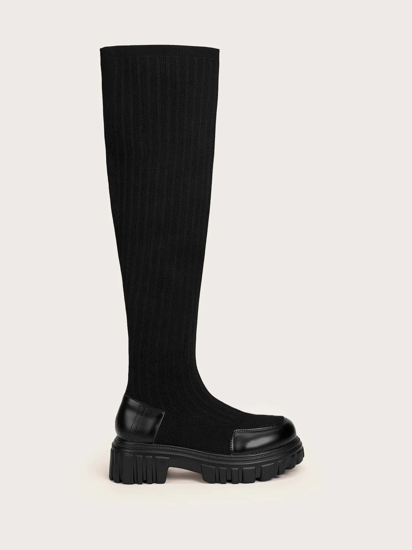 CUCCOO BIZCHIC Women Fashion Minimalist Thick Sole Knit Slip On Black Over The Knee Boots For Summer Vacation Shoes Summer Sale