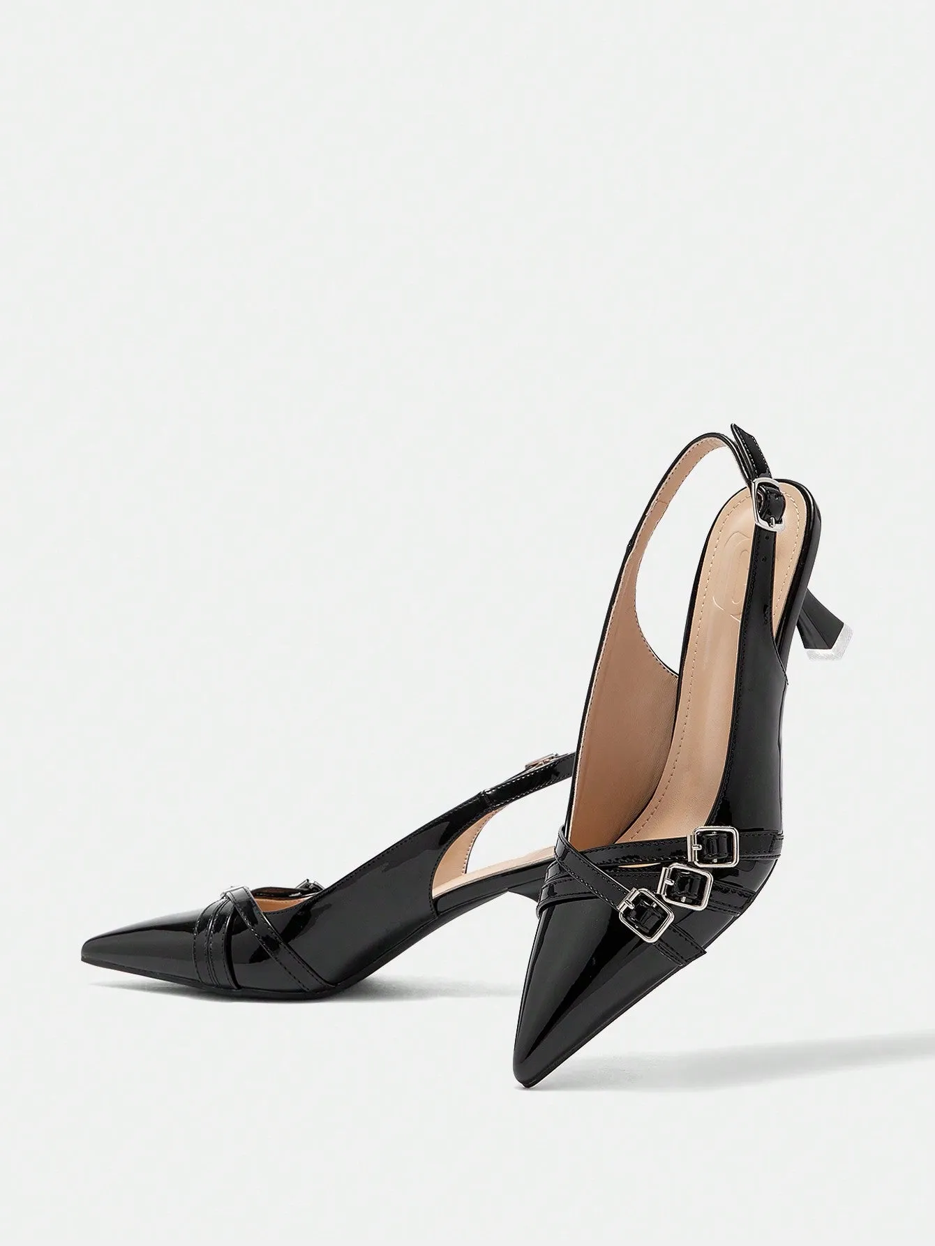 CUCCOO BIZCHIC Women's Fashion Solid Color Buckle Design High Heel Shoes
