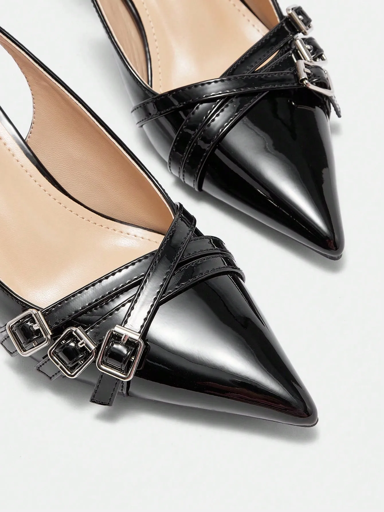 CUCCOO BIZCHIC Women's Fashion Solid Color Buckle Design High Heel Shoes