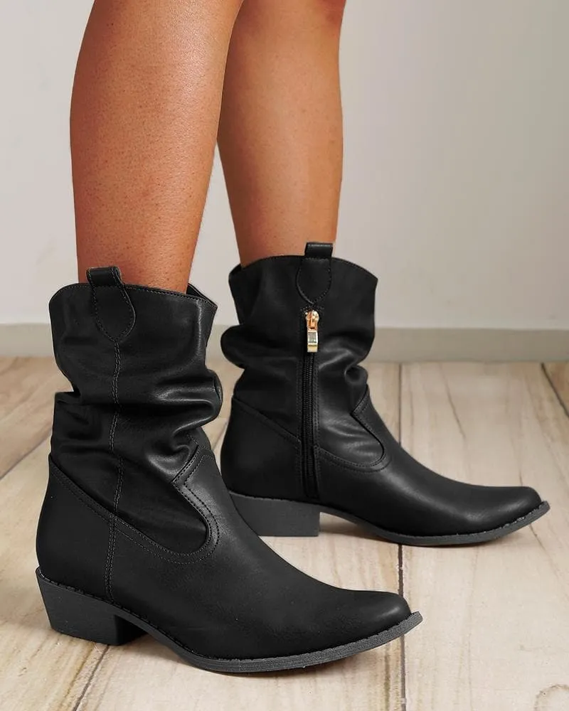 Daily Solid Color Zipper Ankle Boots