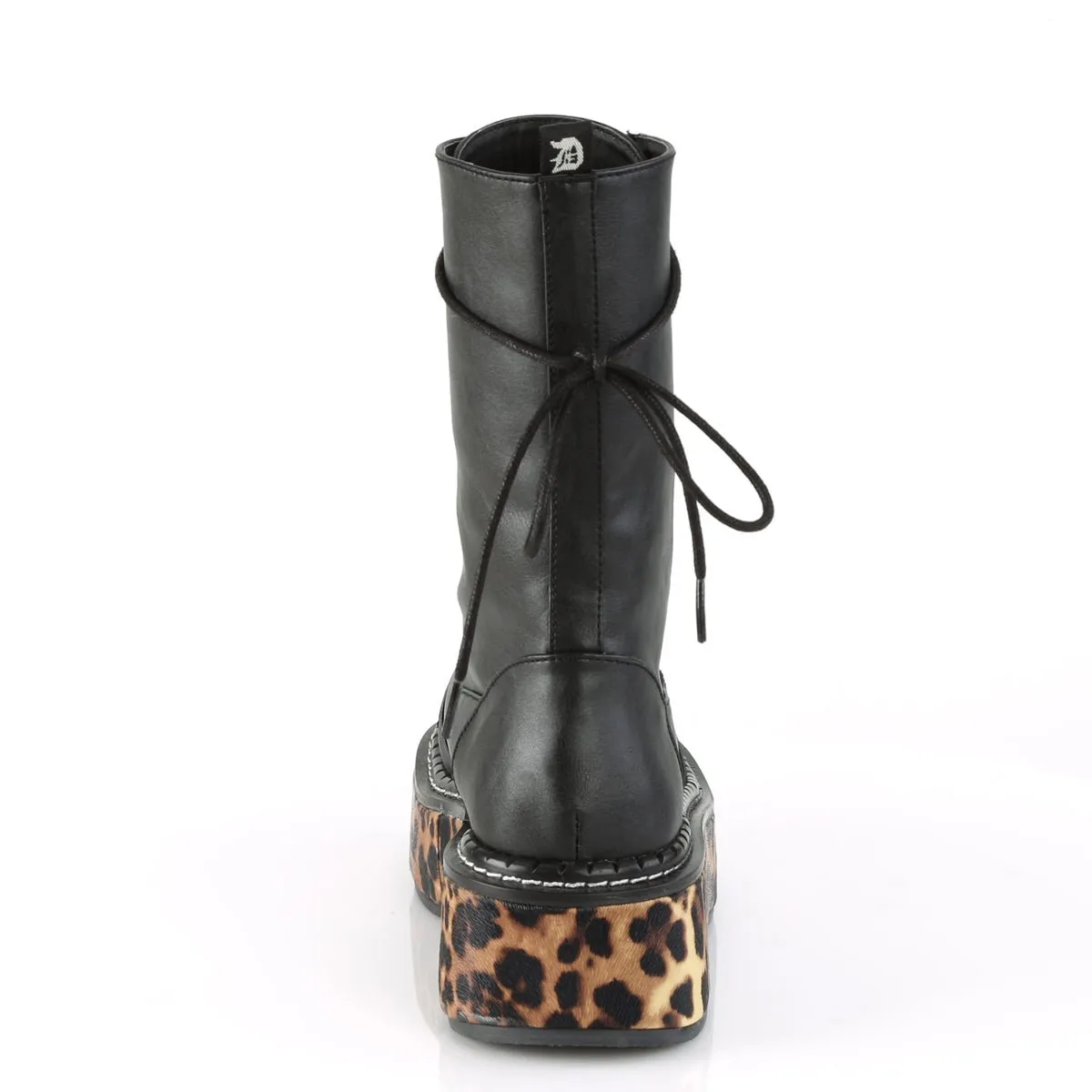 Demona EMILY-350 Mid-Calf Boots - Black Leopard Print Vegan Leather