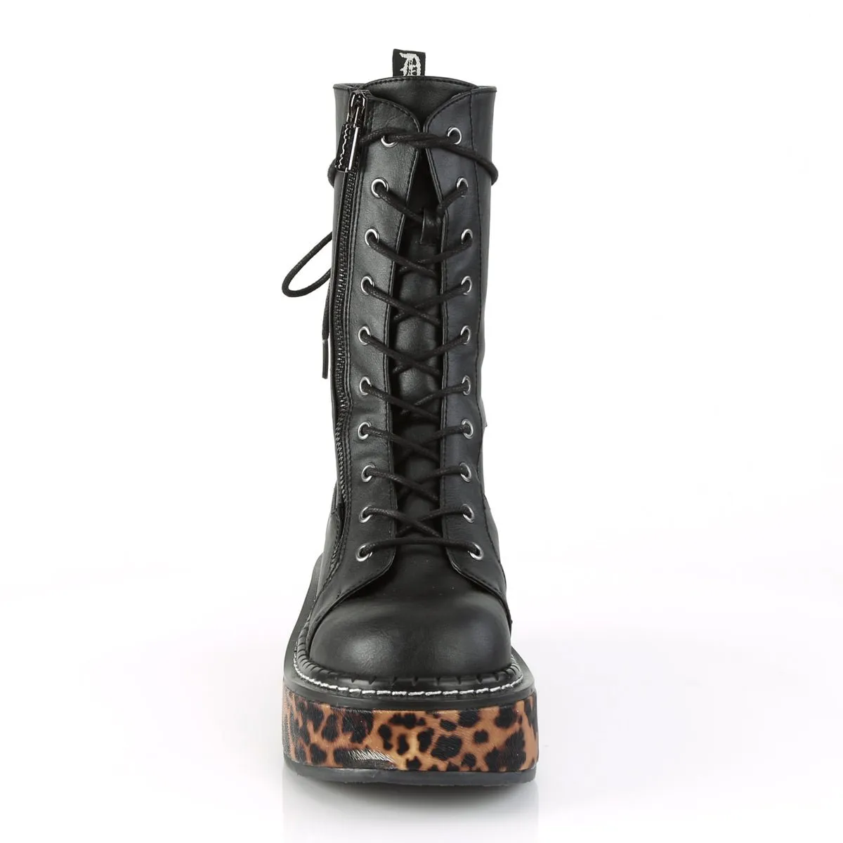 Demona EMILY-350 Mid-Calf Boots - Black Leopard Print Vegan Leather