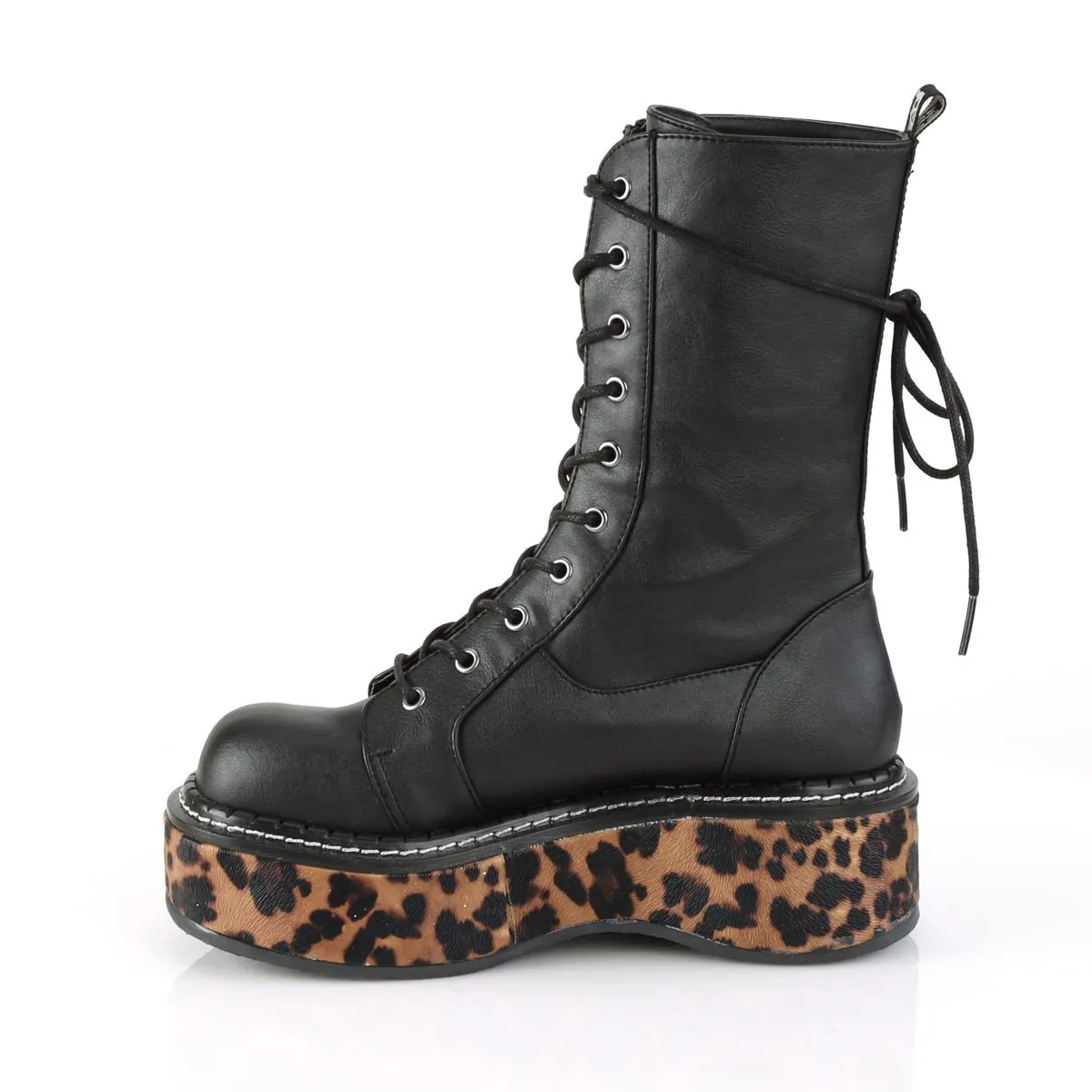 Demona EMILY-350 Mid-Calf Boots - Black Leopard Print Vegan Leather