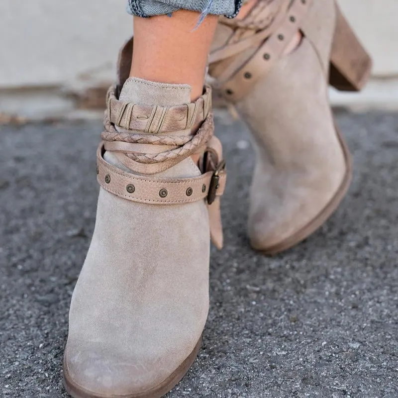 Fashion Womens Belt Buckle Chunky Heel Martin Boots Wholesale Shoes