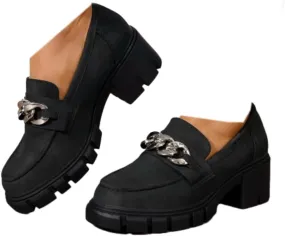 Generic Women's Chunky Platform Loafers with Chain Casual Business Work Shoes Comfort Slip on Vintage Oxford Round Toe Oxfords