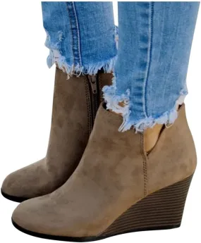 Gibobby Boots for Women Low Heel Wedge Ankle Boots V Cutout Fall Dressing Stacked Chunky Heel Short Booties Casual Shoes