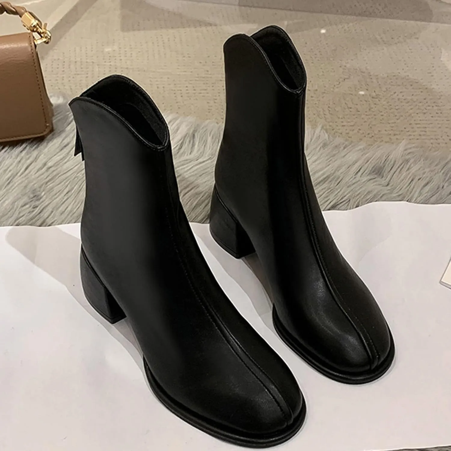 Gibobby Cowgirl Boots Women Knee Length Boots Retro Combat Knight Boots Closed Toe Motorcycle Low Heel Outdoor Western Shoes 52