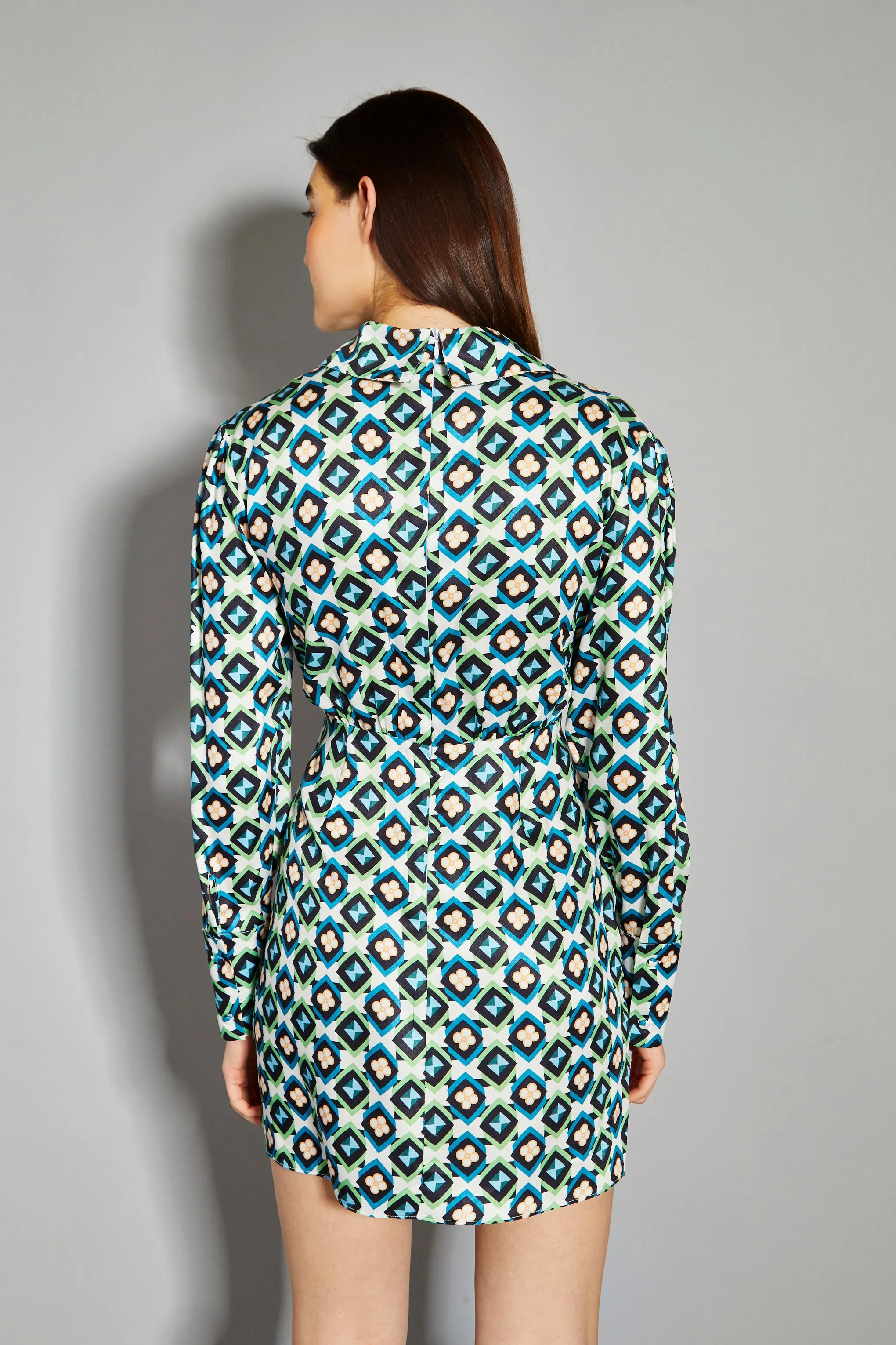 Glamorous Cream Multi Geo Flower Print V-Neck Mini Dress