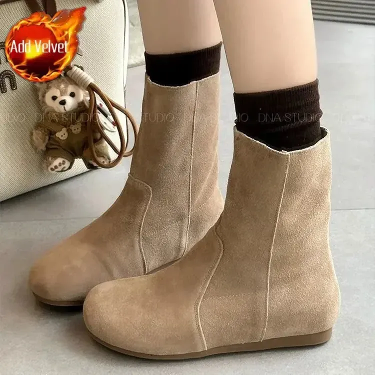 Hnzxzm Large Size Warm Mid Calf Women's Snow Boots Autumn Half High Ladies Shoes on Slip New In Sale Demi-season Elegant and Fashion 39